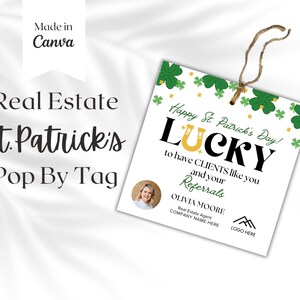 St. Patrick's Day op tag, sjabloon cadeaukaartje klantwaardering, makelaarsmarketing, vastgoedbranding, afdrukbare bedankkaart