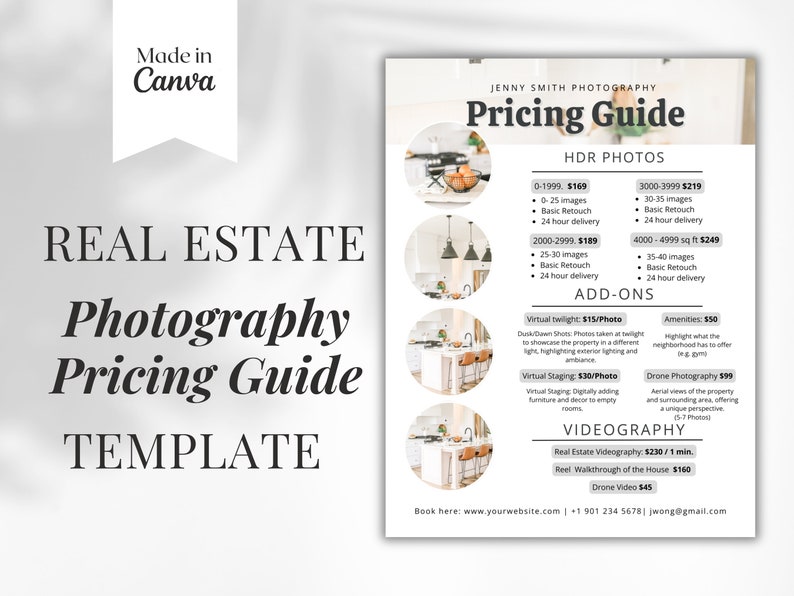 Photography Pricing Guide Template , Price List, Real Estate ...