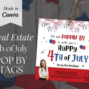 4th of July Pop By Tags , Real Estate Pop By Tags  , Independence Day , Real Estate Marketing , Pop By Tag Template, Realtor, 4th of July