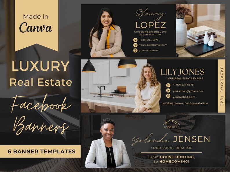 Luxurious Facebook Cover Template for Real Estate - Editable Design - Etsy
