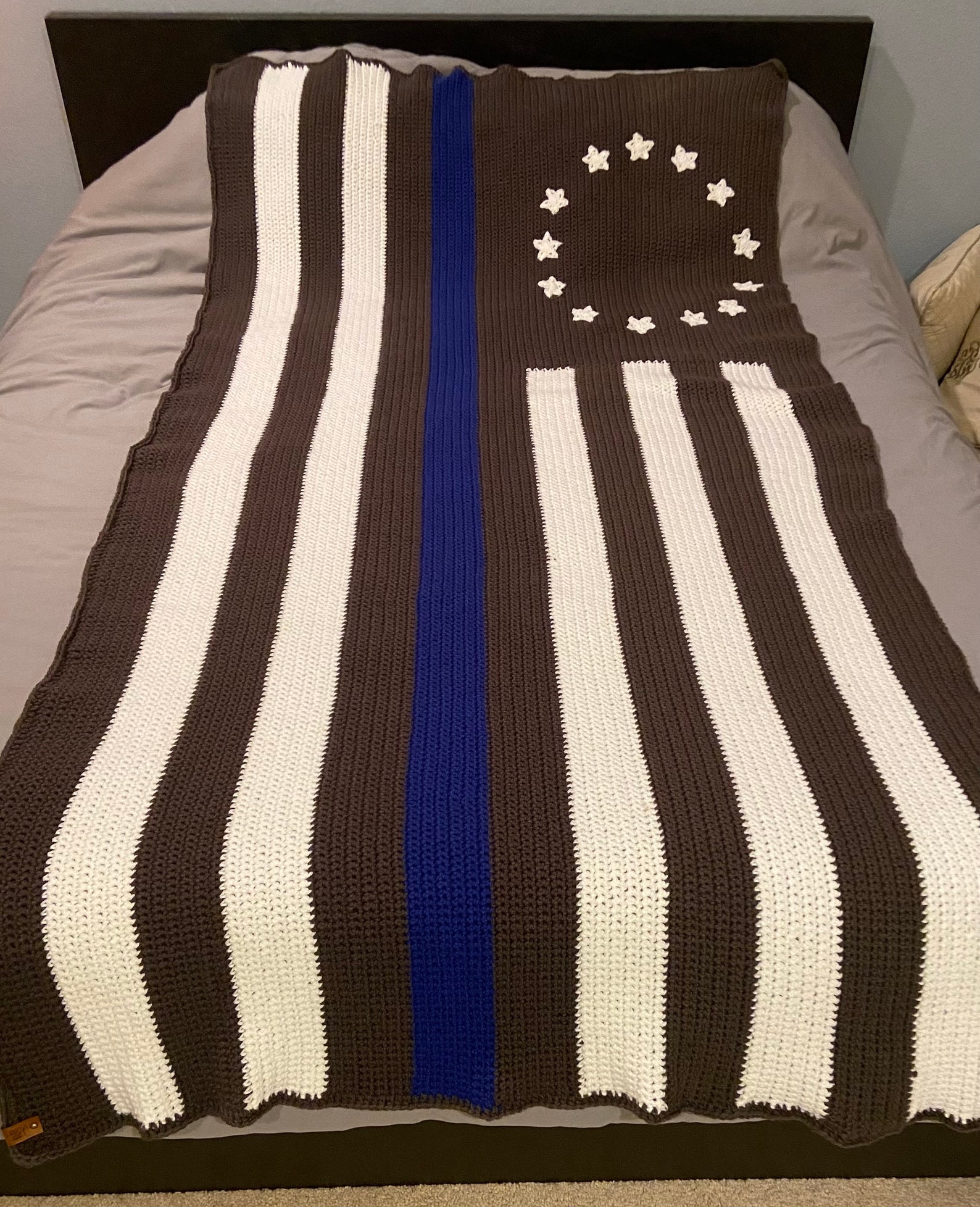 Crochet Thin Blue Line Blanket Full Size MADE TO ORDER Etsy