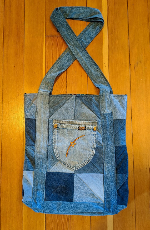 Up-cycled Quilted Vintage Denim Shopping Bag - image 5
