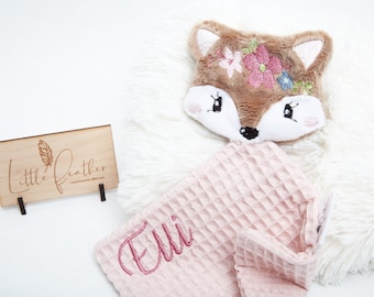 Cuddly Cloth REH KITZ Fox with Name Girl Personalized Pink Light Brown Cuddly Cloth Baby Cloth Birth Cuddly Cloth Gift Spitting Cloth