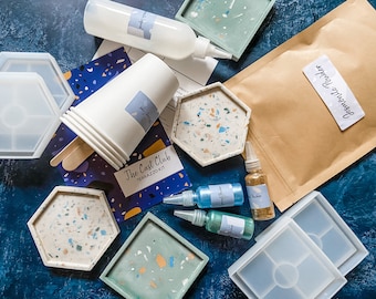 DIY Terrazzo Coaster Making Kit | Jesmonite Hexagon, Square, Oval Coaster Casting