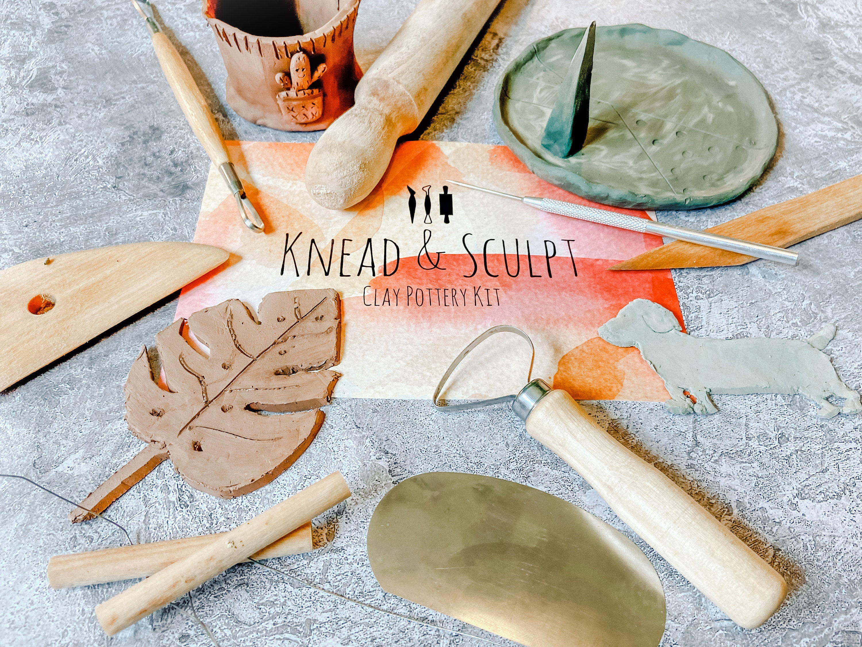 Créez votre propre kit de poterie en argile Kit d'artisanat de poterie pour  la maison 1-2 personnes Kit de sculpture en argile à séchage à l'air avec  outils et plantes 