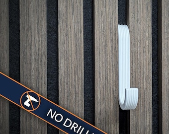 White or Black Ribbed Acoustic Panel Hook | No Drill Slat Wall Hook | Single or Double Hook | Modern Wall Panel Accessory, Fits 10mm-20mm