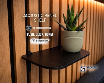 Acoustic Panel Shelf No Drill | Renter-Friendly Slat Wall Shelf | Push-Fit Wall Shelf | SlatShelf™ | Storage
