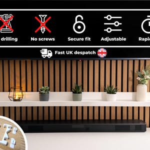 MOSSLANDA shelf Brackets for Acoustic Panels – IKEA Picture Ledge Compatible  – No-Drill Wall Clips