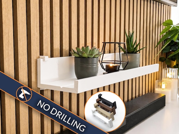 No Drill Shelf Brackets for IKEA MOSSLANDA on Acoustic Slat Walls