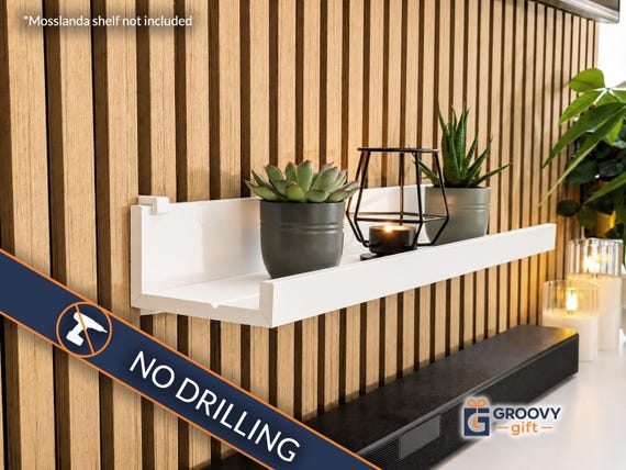 No Drill Shelf Brackets for IKEA MOSSLANDA on Acoustic Slat Walls