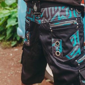 Future tribe (Labyrinth Print)- baggy cargo shorts, festival shorts, goa shorts, psytrance, Psychedelic Burning Man Pants,