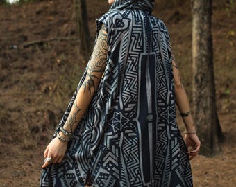 Capa con capucha Eclipse - Capa pagana unisex para cosplay y eventos, capa bohemia con capucha y bolsillos - Ropa para festivales, diseño único