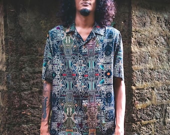 Antaryami Herren Shirt, All Over Print Shirt, Geschenk für Ihn, Herren Rave Shirt Streetwear, Festival Kleidung