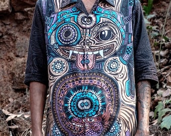 Industrial Tribalism Mens Shirt Burning Man Festival Outfit Shirt Post-Apocalyptic Clothing Steampunk Clothing Tribal Shirt Mayan Aztec Art