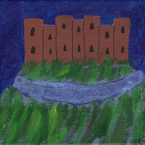 Original abstract painting, The Castle On The Hill