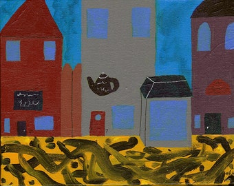 Original abstract painting, Street Shops