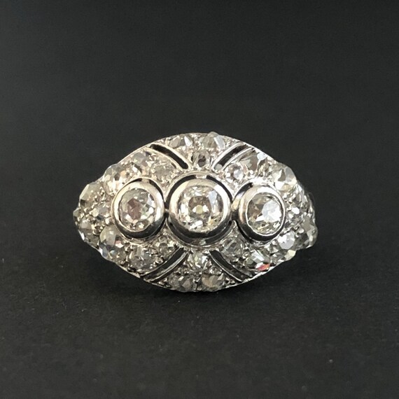 Art Deco, French, Diamond,Platinum, Bombé Ring