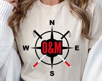 O&M Compass Shirt, Orientation and Mobility Shirt, Gift for COMS, Visually Impaired Person, Blind Traveller, White Cane Day Shirt, SPED