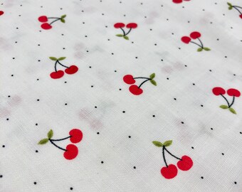 Cherry Cherries /& Dots 100/% Cotton Fabric By The Yard Half Yard or Fat Quarter