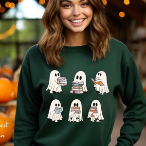Cute Ghosts Reading Books, Retro Ghost Halloween, Gift For Bookish, Book Nerd, Teacher, Librarian, Trendy Ghost Sweatshirt, Book Lover