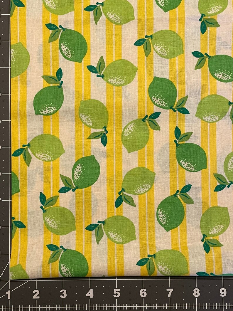 14 Yard Limes and Yellow Stripes Fruit Citrus Retro Print Novelty Cotton Spring Summer Fabric by the QTR