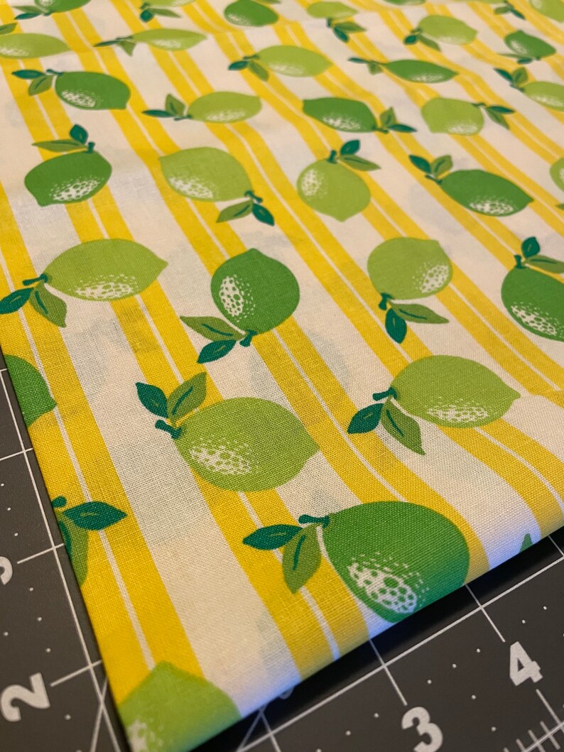 14 Yard Limes and Yellow Stripes Fruit Citrus Retro Print Novelty Cotton Spring Summer Fabric by the QTR