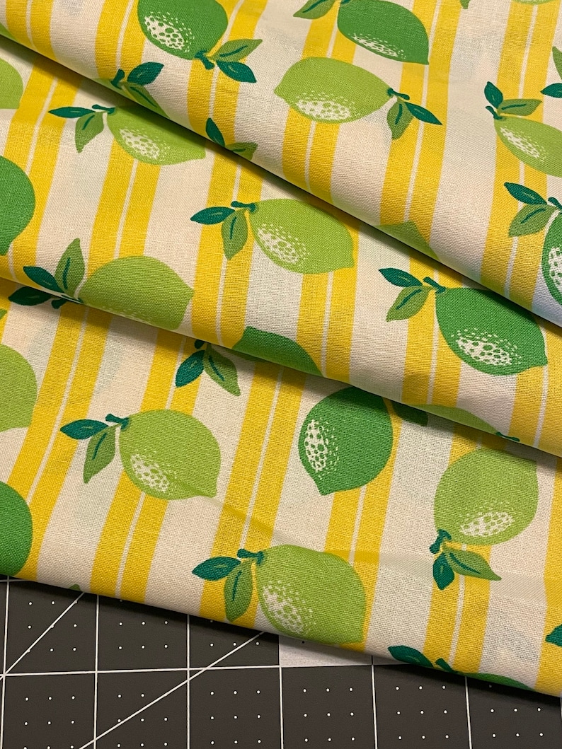 14 Yard Limes and Yellow Stripes Fruit Citrus Retro Print Novelty Cotton Spring Summer Fabric by the QTR