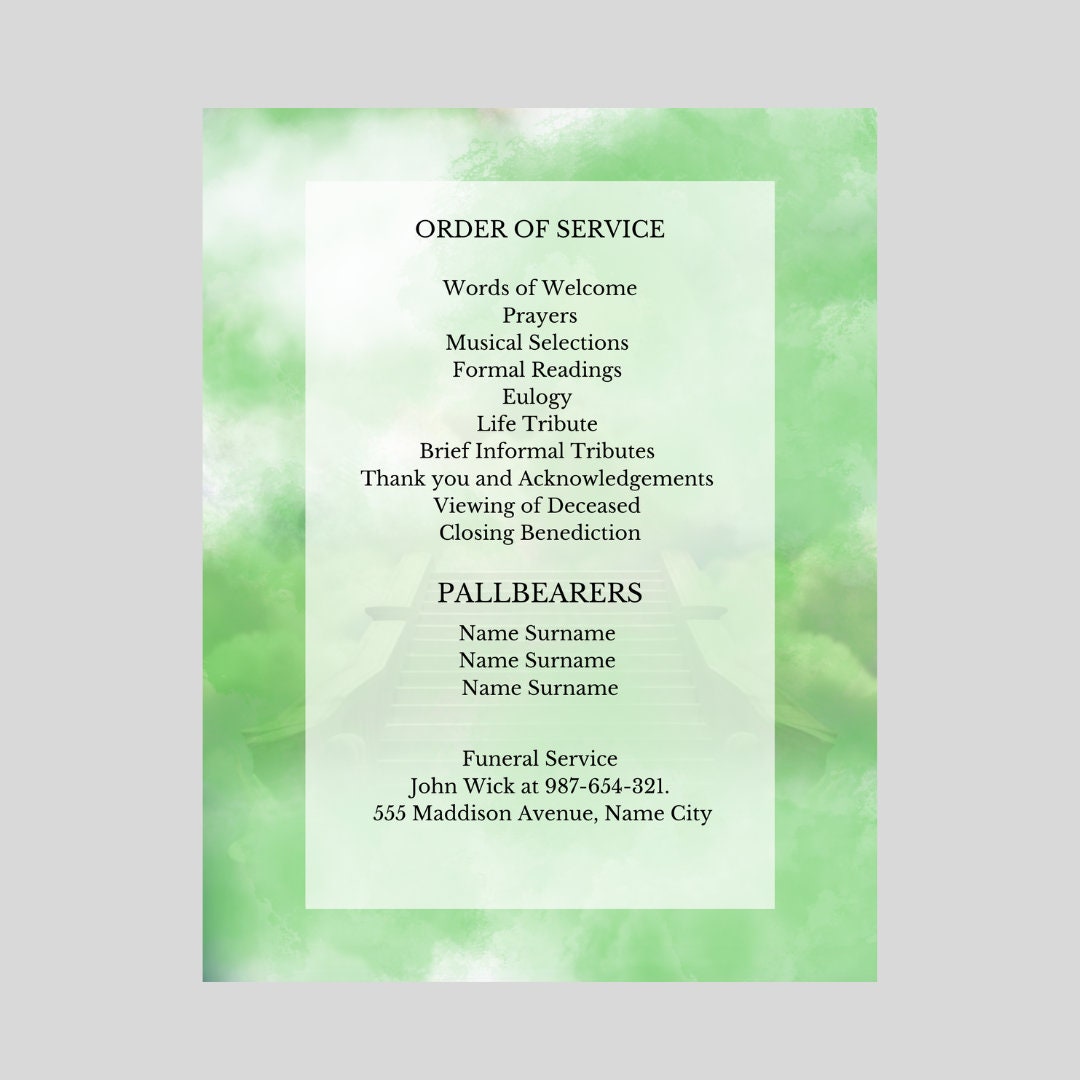Funeral Service Program Template - Etsy