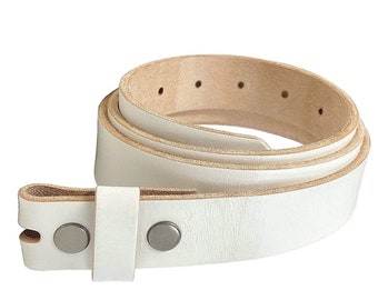 Biały skórzany pasek (1-1/8" - 30 mm) Pasek casualowy | Wysokiej jakości skórzany pasek golfowy | Damski pasek wizytowy bez klamry