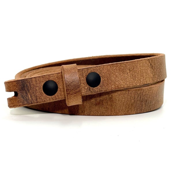 Narrow Womens Leather Belt 3/4 ( 19mm), Handmade  Leather Belt without buckle, Crazy Horse leather, Buckleless leather belt