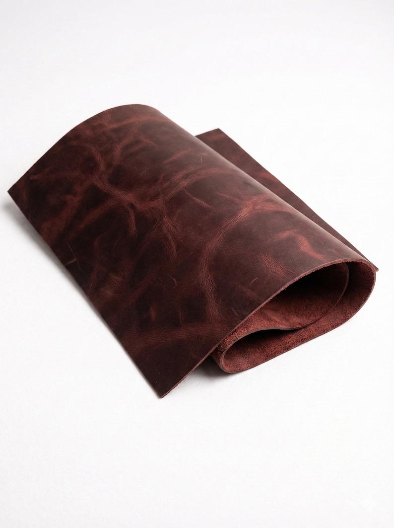Water Buffalo Leather Sheet 8–10 oz – Full Grain Thick Leather Panels for Leathercraft & DIY – USA Made Crazy Horse BloodRed