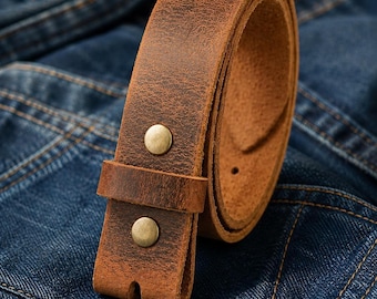 Leather Belt Without Buckle 1 1\2 Belt for your buckle | Brown leather no buckle belt | Buffalo Leather Belt for men | snap on leather belt