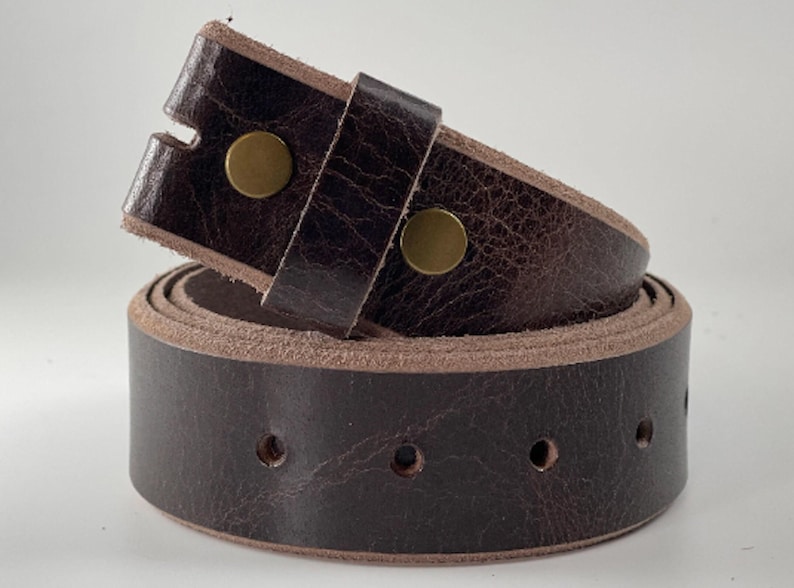 Buffalo Leather Belt 1.75" width (44.5 mm) NO BUCKLE Snap Belt Strap for Your Buckle, Men's DIY, Leather Belt Without Buckle 1-3/4" image 7