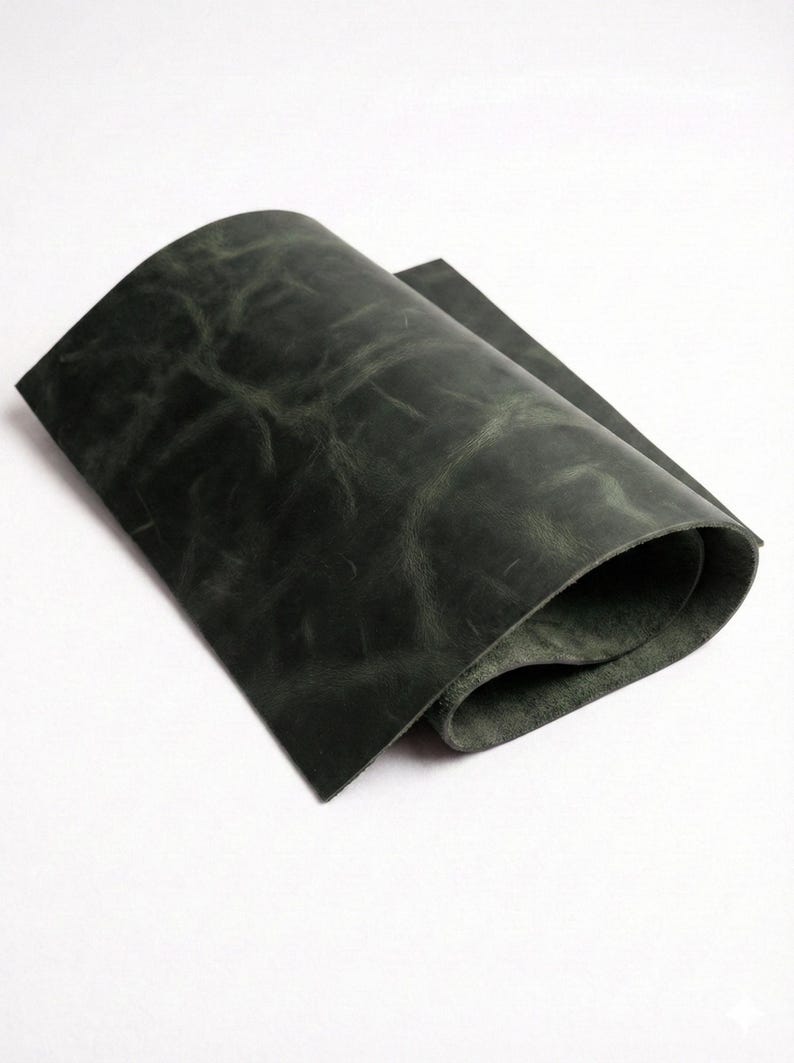 Water Buffalo Leather Sheet 8–10 oz – Full Grain Thick Leather Panels for Leathercraft & DIY – USA Made Crazy Horse Green