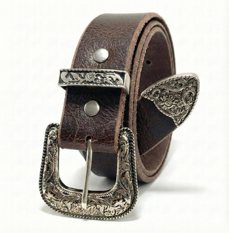 Western Leather Belt 1" (25mm) | Tapered Ranger Belt | Cowboy Rodeo Mens leather belt | Genuine Leather Belt for men and women Antique Chocolate