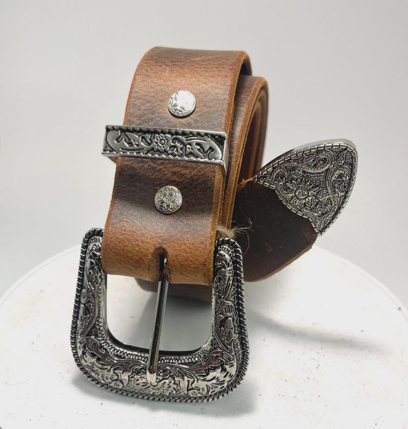 Western Leather Belt 1" (25mm) | Tapered Ranger Belt | Cowboy Rodeo Mens leather belt | Genuine Leather Belt for men and women Crazy Horse