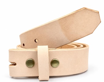 Natural Veg Tan Leather Belt Strap Without Buckle – 1", 1.5" or 1.75" Wide – 9/10 oz Full Grain Snap-On Replacement Belt