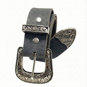 Western Leather Belt 1" (25mm) | Tapered Ranger Belt | Cowboy Rodeo Mens leather belt | Genuine Leather Belt for men and women Crazy Horse Gray