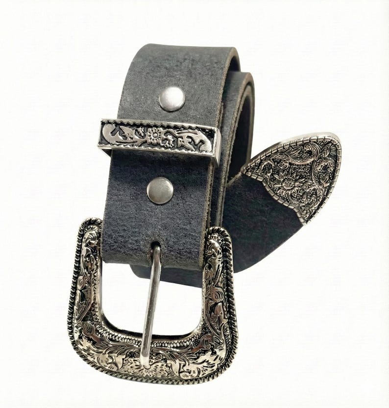 Western Leather Belt 1" (25mm) | Tapered Ranger Belt | Cowboy Rodeo Mens leather belt | Genuine Leather Belt for men and women Crazy Horse Gray
