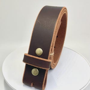 Buffalo Leather Belt 1.75" width (44.5 mm) NO BUCKLE Snap Belt Strap for Your Buckle, Men's DIY, Leather Belt Without Buckle 1-3/4" Brown