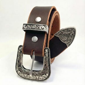 Western Leather Belt 1" (25mm) | Tapered Ranger Belt | Cowboy Rodeo Mens leather belt | Genuine Leather Belt for men and women Brown