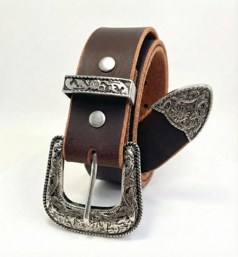 Western Leather Belt 1" (25mm) | Tapered Ranger Belt | Cowboy Rodeo Mens leather belt | Genuine Leather Belt for men and women Brown