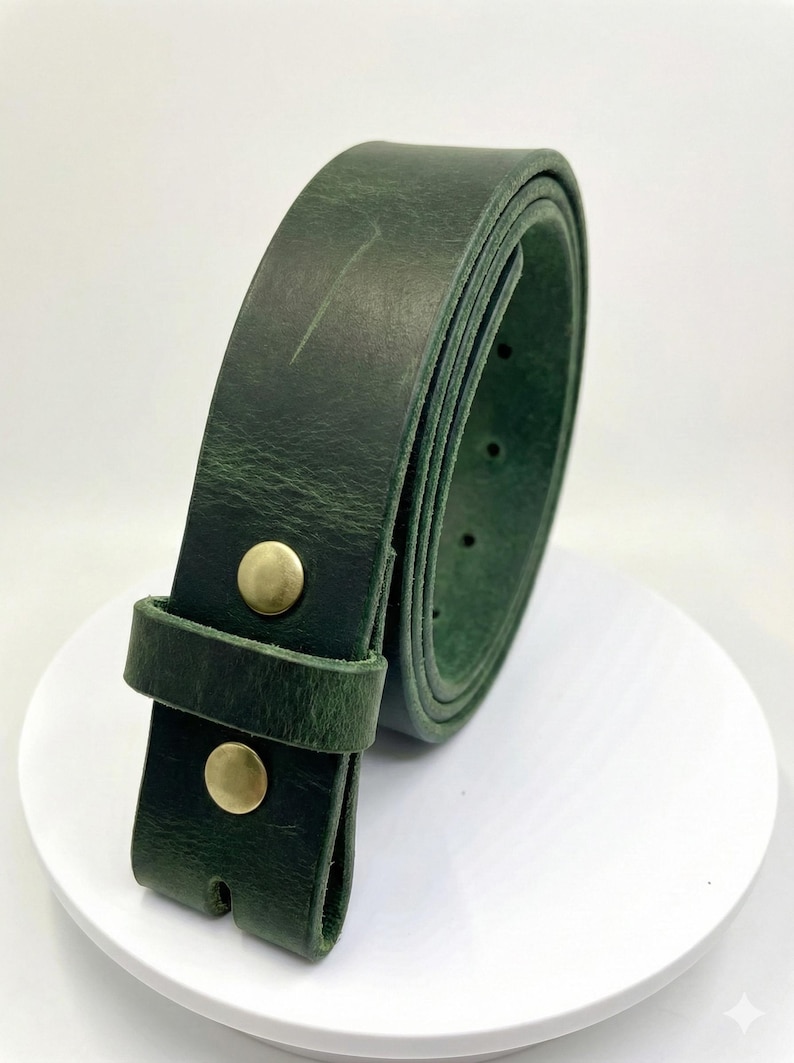 Vintage Buffalo Leather Belt 1.5" – Multiple Colors – Western Style – USA Made Crazy Horse Green