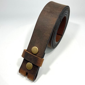 Buffalo Leather Belt 1.75&quot; width (44.5 mm) NO BUCKLE Snap Belt Strap for Your Buckle, Men&#39;s DIY, Leather Belt Without Buckle 1-3/4&quot;
