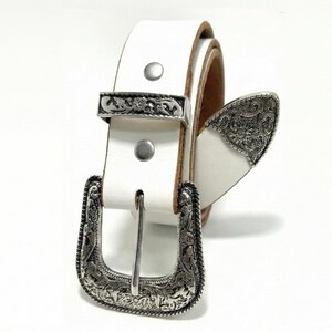 Western Leather Belt 1" (25mm) | Tapered Ranger Belt | Cowboy Rodeo Mens leather belt | Genuine Leather Belt for men and women White