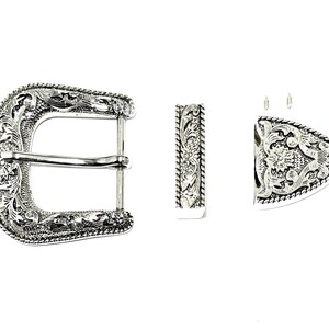 Western belt buckle Antique Nickel finish Floral engrave Fits belts up to 1 1/2" (38 mm) Heavy solid