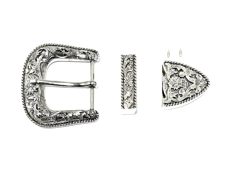 Western belt buckle Antique Nickel finish Floral engrave Fits belts up to 1 1/2" (38 mm) Heavy solid