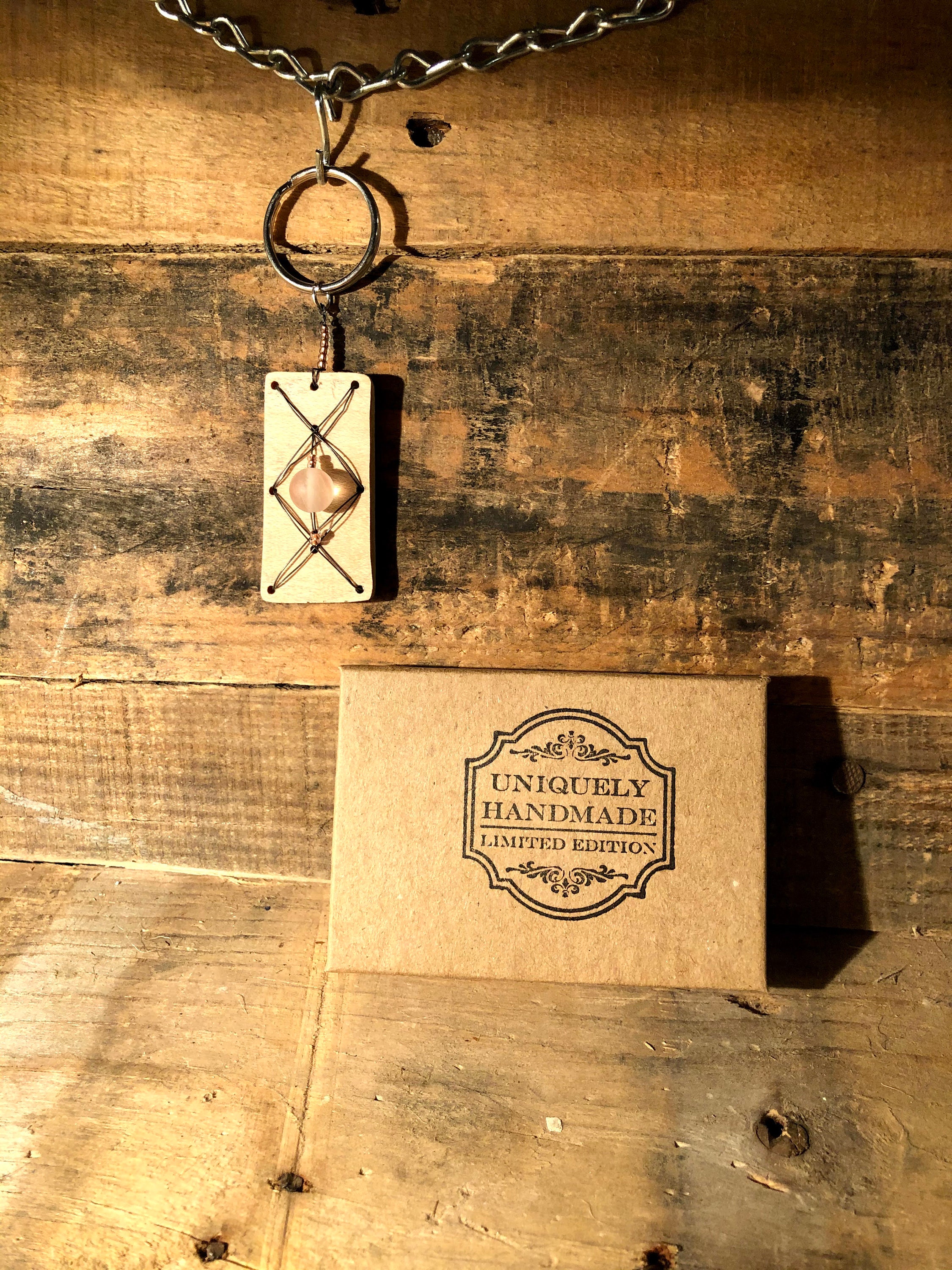 Simple pine wood key chain with cross beaded pattern Etsy
