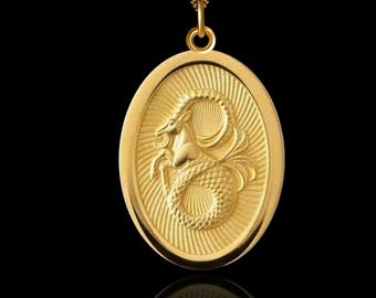 Gold Capricorn Pendant - 14K, 18K Capricorn Necklace, Zodiac Jewelry - Made In USA
