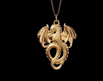 Gold Dragon Pendant 2 - 14k Solid Gold Dragon Necklace, Dragon Jewelry, Mythology Necklace